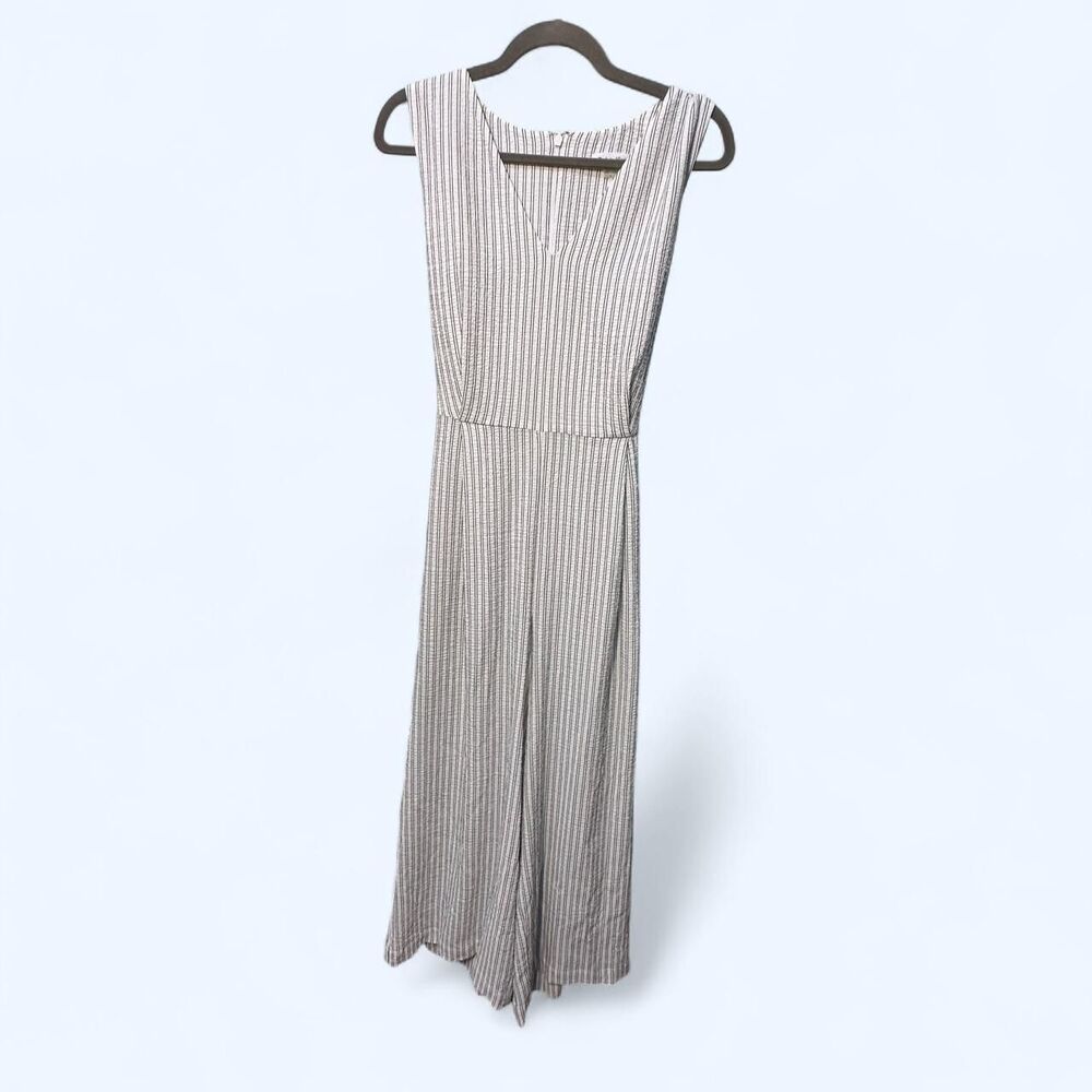 Calvin Klein Sleeveless Seersucker Striped Wide Leg Jumpsuit Size 14